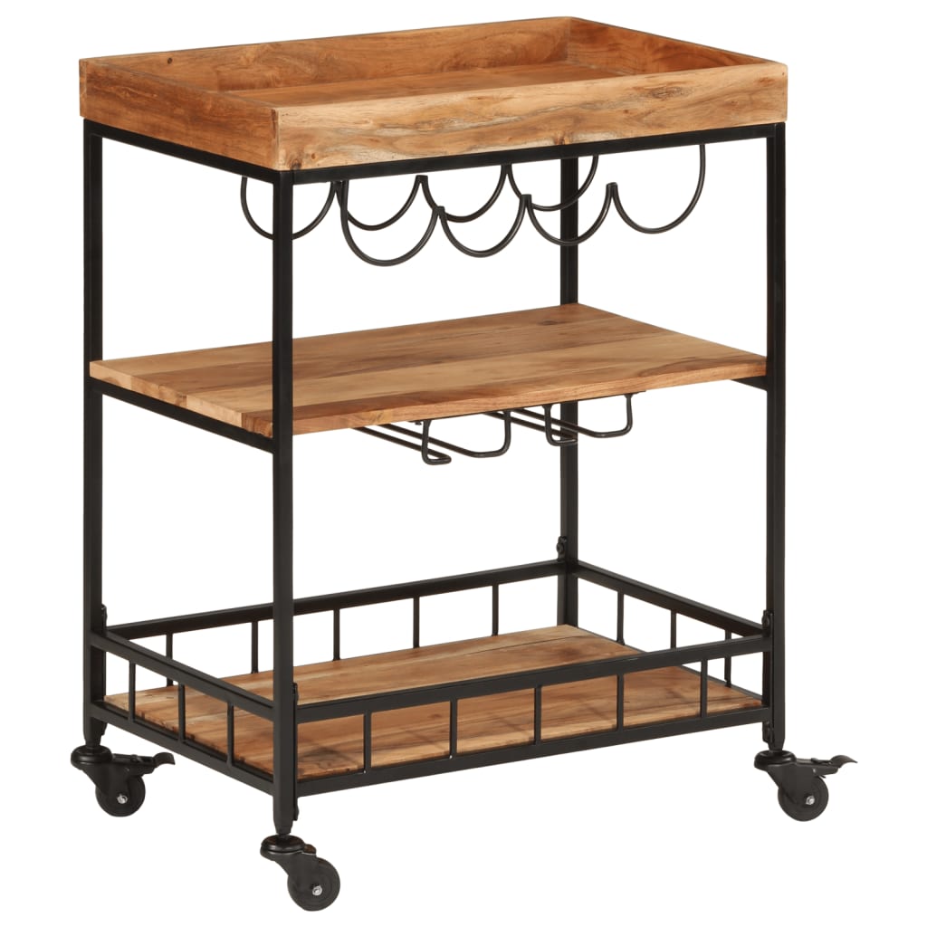 Chariot de bar 60x40x80 cm bois massif d'acacia et fer