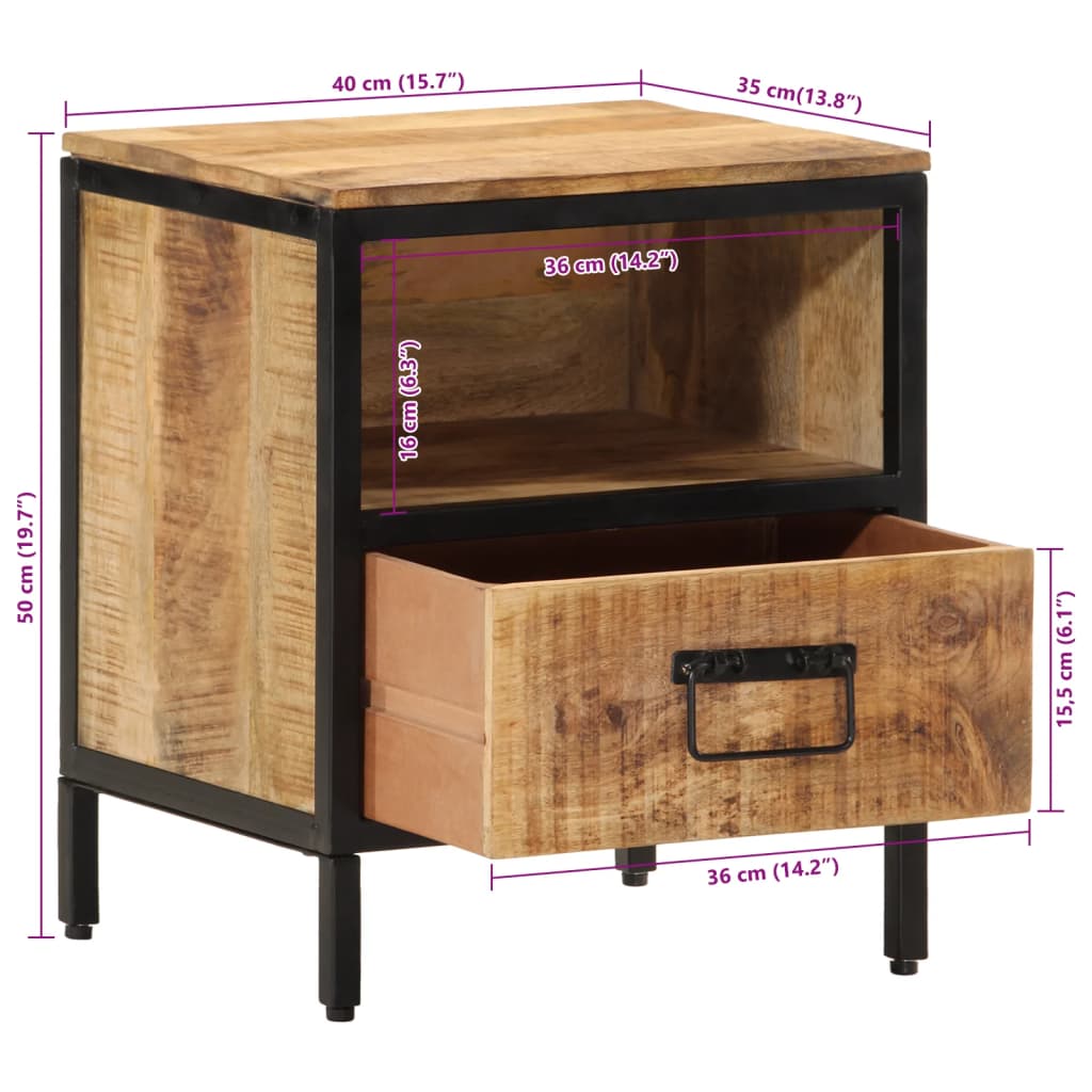 Table de chevet 40x35x50 cm bois de manguier massif - XIOS
