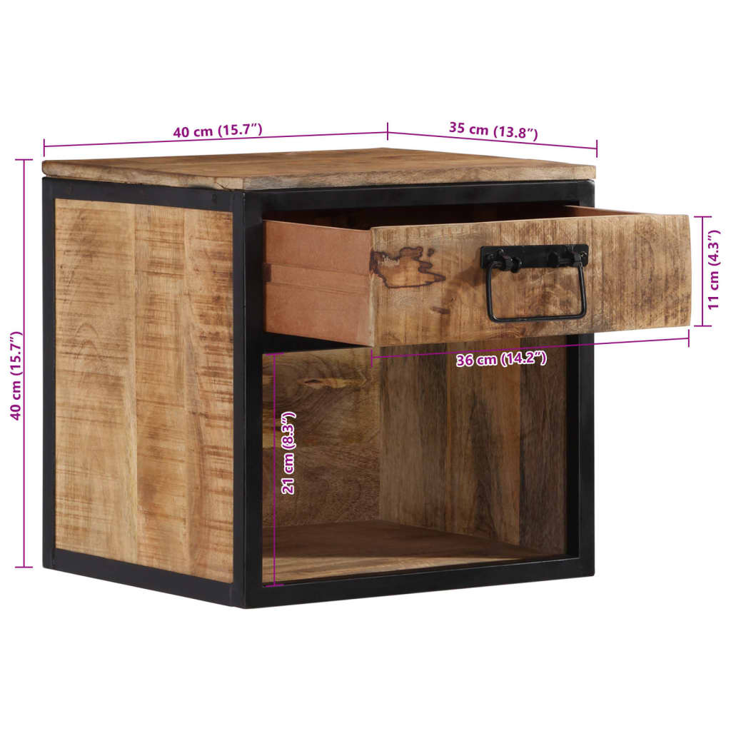 Table de chevet 40x35x40 cm bois de manguier massif - XIOS