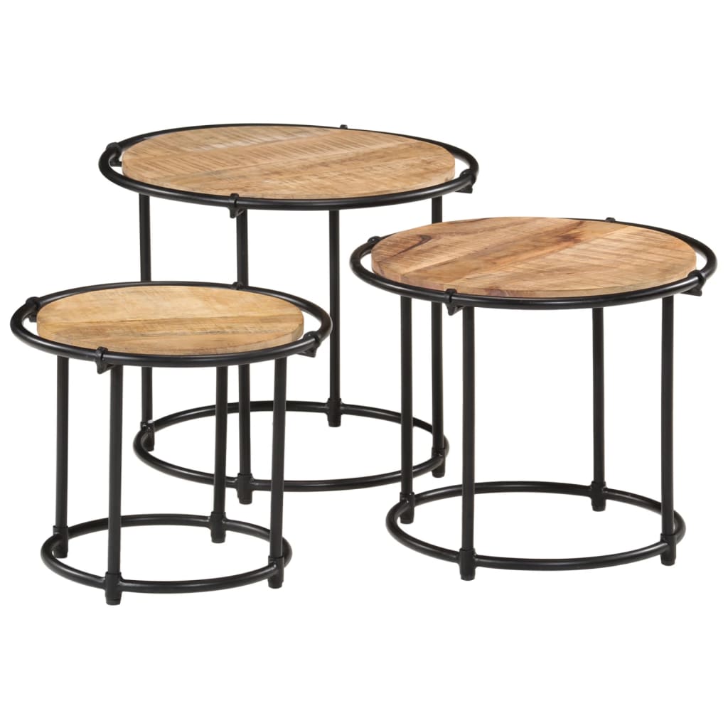 Tables gigognes 3 pcs bois de manguier massif brut - XIOS