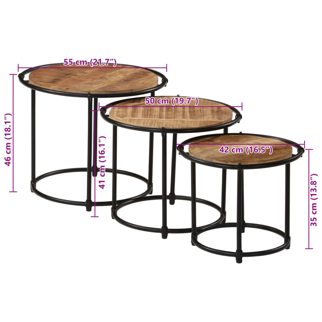 Tables gigognes 3 pcs bois de manguier massif brut - XIOS