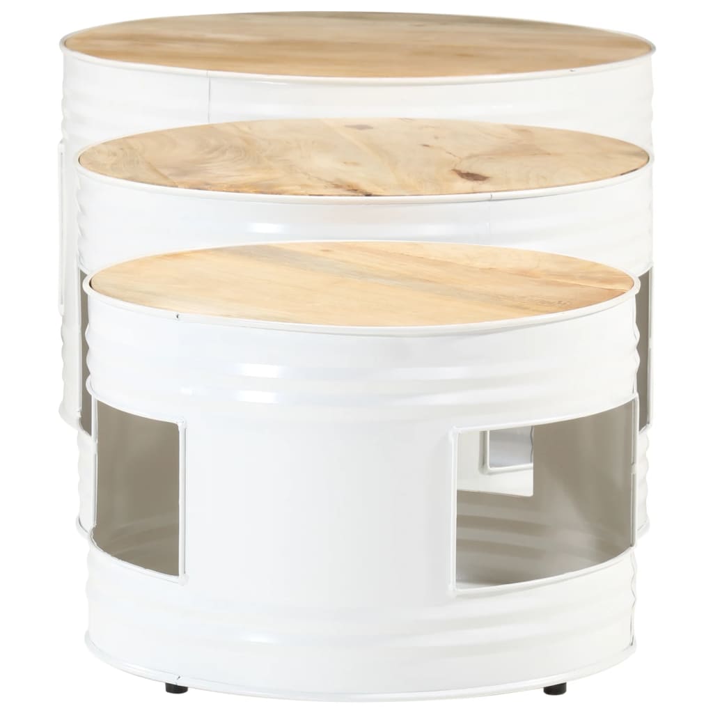 Tables de bar forme tambour 3 pcs bois de manguier massif brut - XIOS