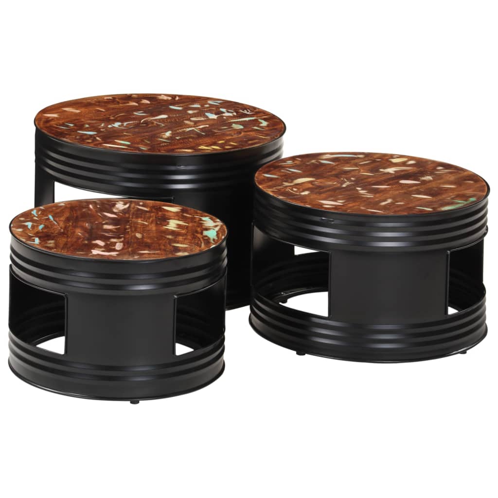 Tables de bar forme tambour 3 pcs bois massif de récupération - XIOS