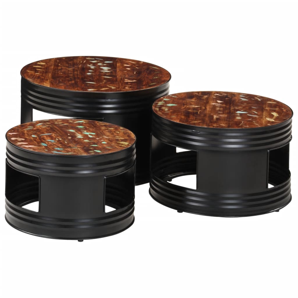 Tables de bar forme tambour 3 pcs bois massif de récupération - XIOS