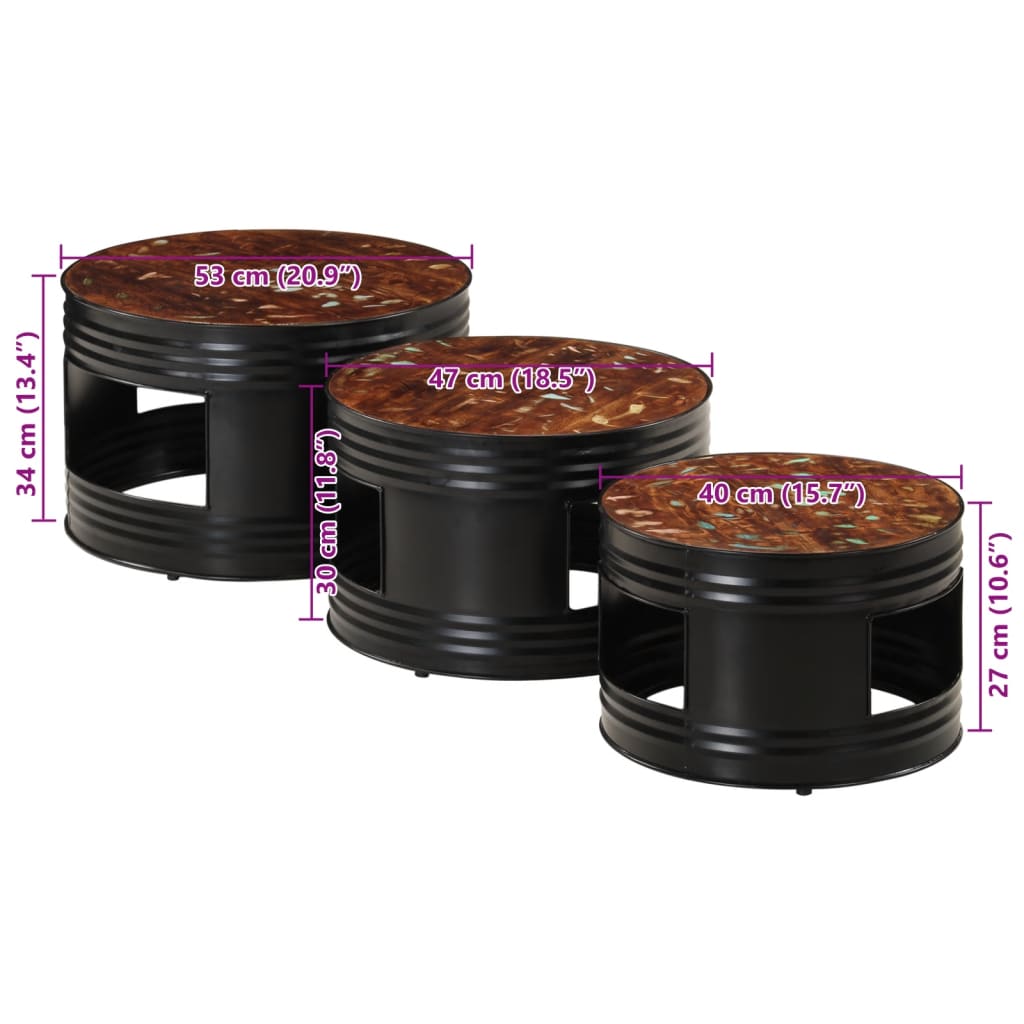 Tables de bar forme tambour 3 pcs bois massif de récupération - XIOS