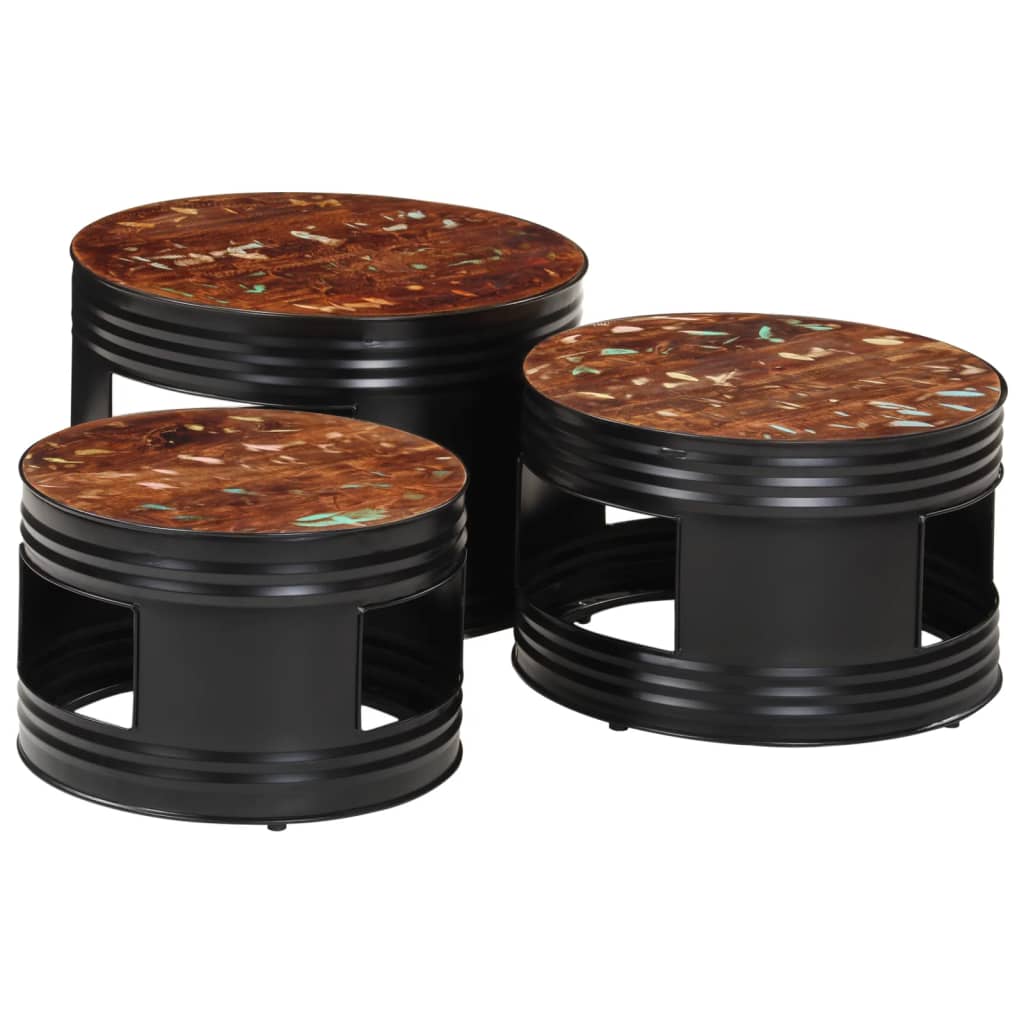 Tables de bar forme tambour 3 pcs bois massif de récupération - XIOS