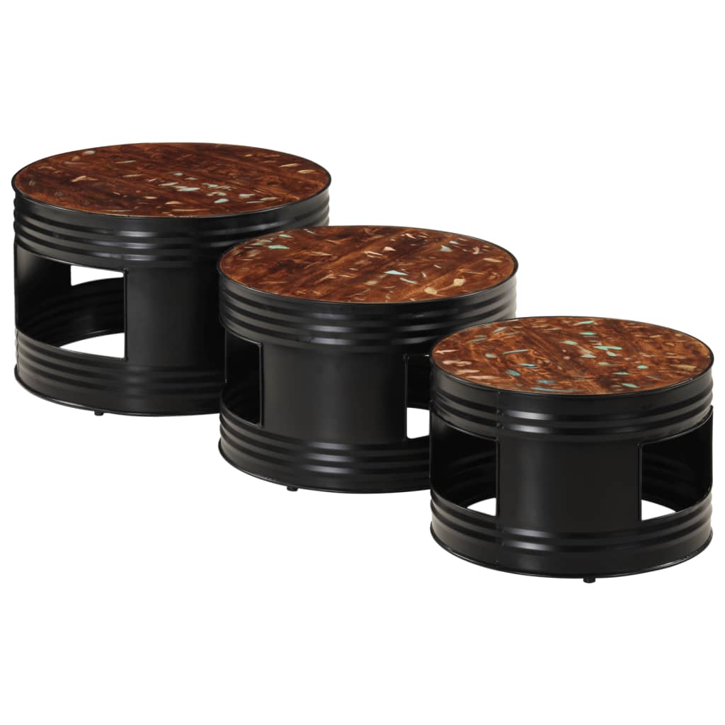 Tables de bar forme tambour 3 pcs bois massif de récupération - XIOS