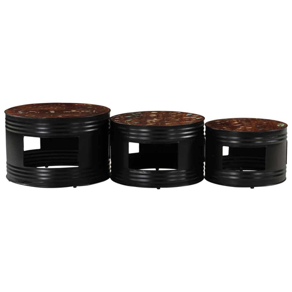 Tables de bar forme tambour 3 pcs bois massif de récupération - XIOS