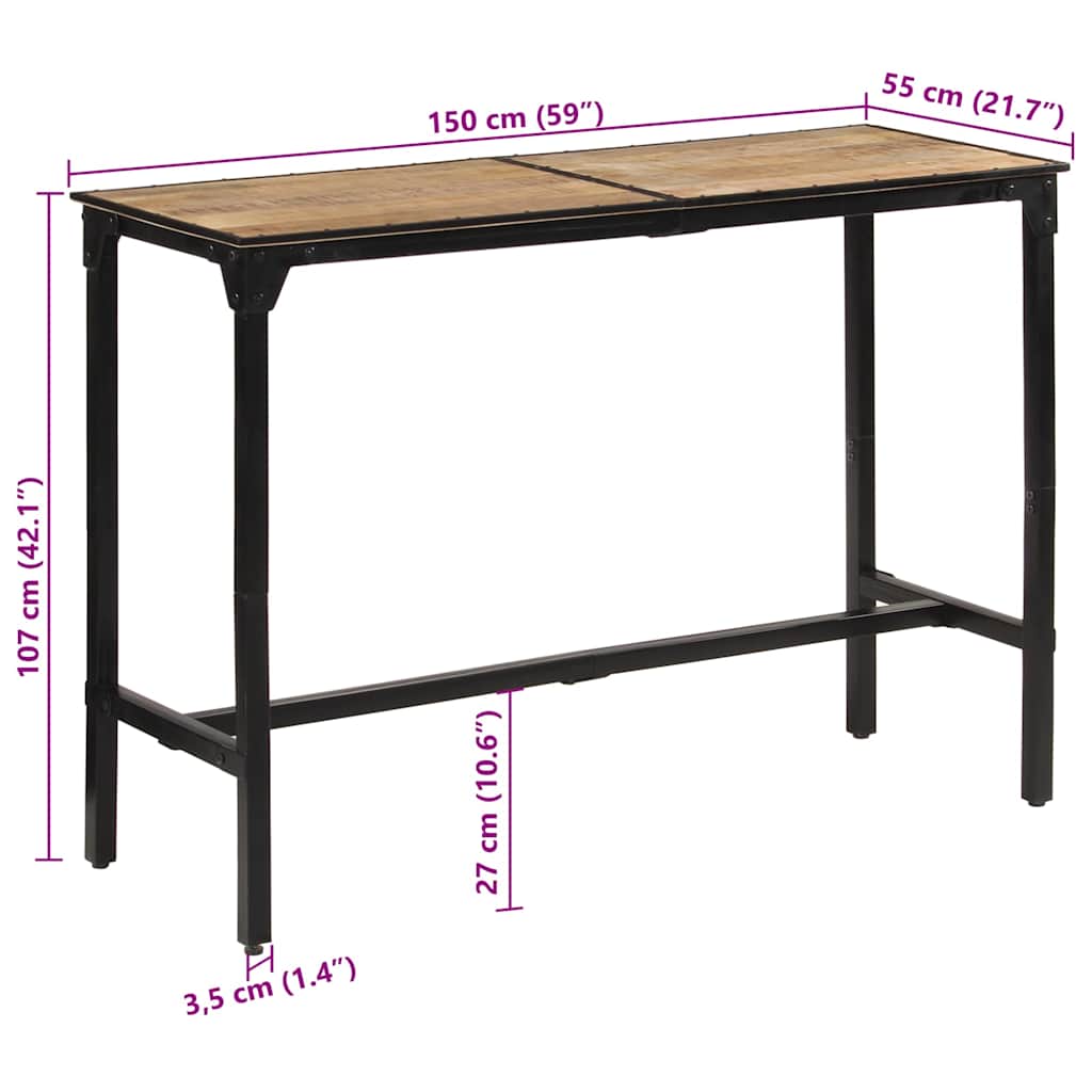 Table de bar 150x55x107 cm bois de manguier massif brut - XIOS