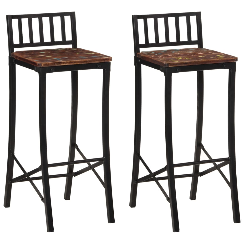 Chaises de bar lot de 2 bois de récupération massif - XIOS