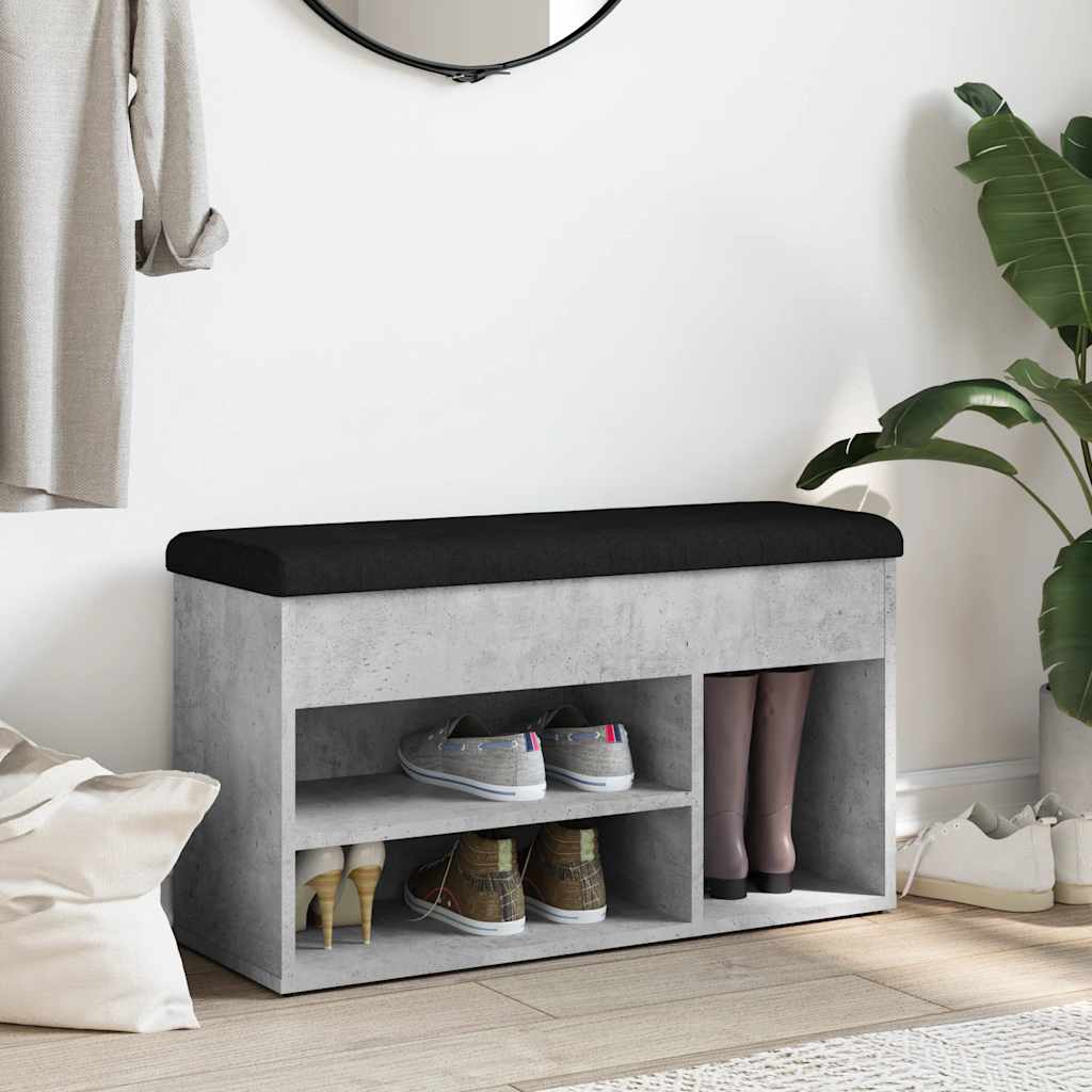 Banc à chaussures gris béton 82x32x45,5 cm bois d'ingénierie - XIOS