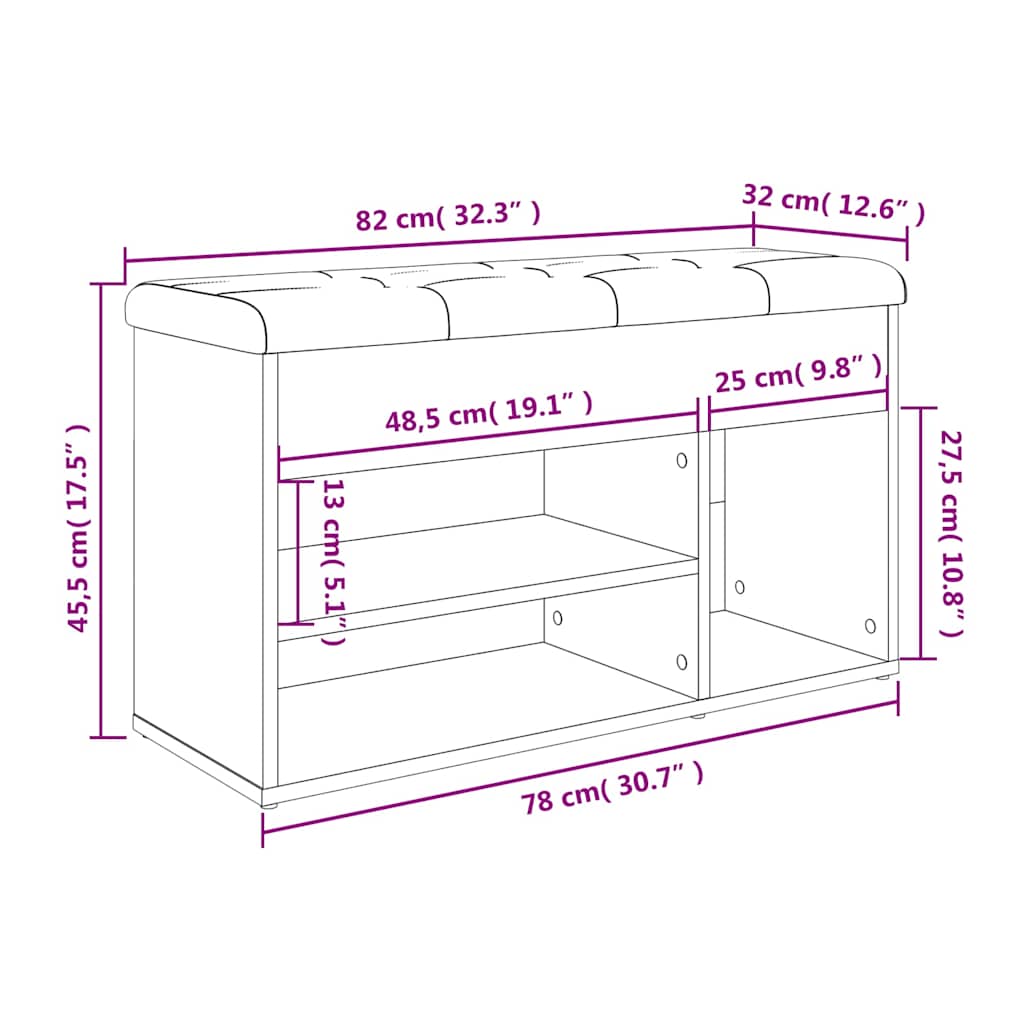 Banc à chaussures gris béton 82x32x45,5 cm bois d'ingénierie - XIOS
