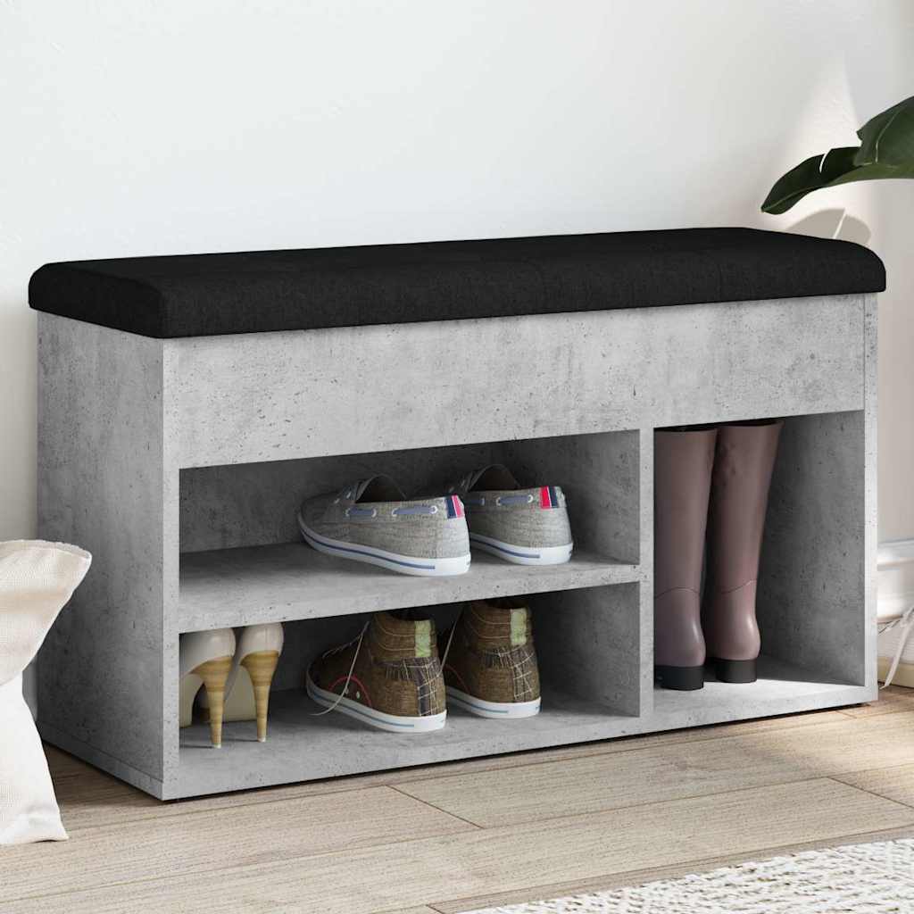 Banc à chaussures gris béton 82x32x45,5 cm bois d'ingénierie - XIOS