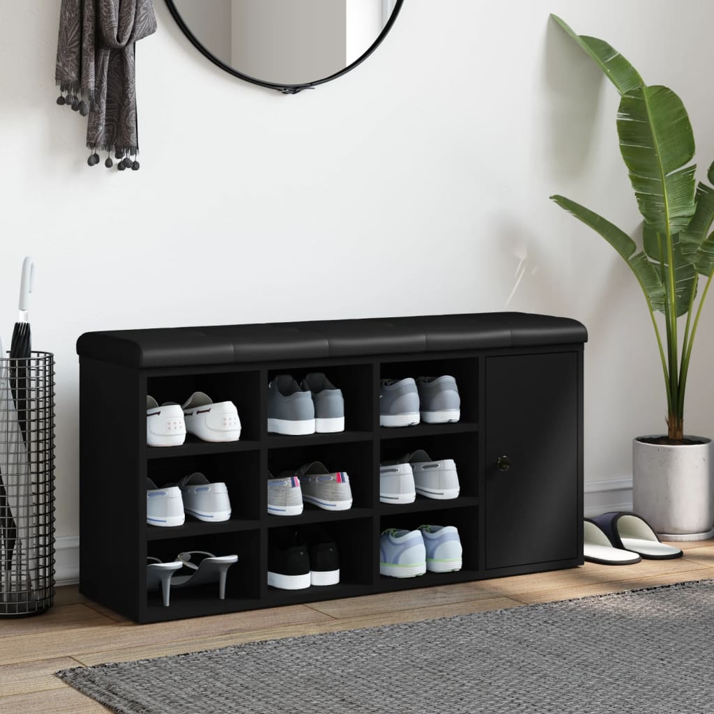 Banc à chaussures noir 102x32x50 cm bois d'ingénierie - XIOS