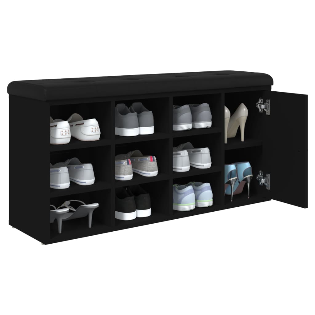 Banc à chaussures noir 102x32x50 cm bois d'ingénierie - XIOS