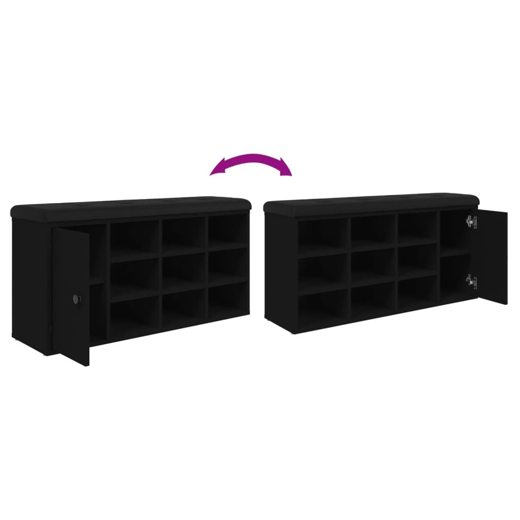 Banc à chaussures noir 102x32x50 cm bois d'ingénierie - XIOS