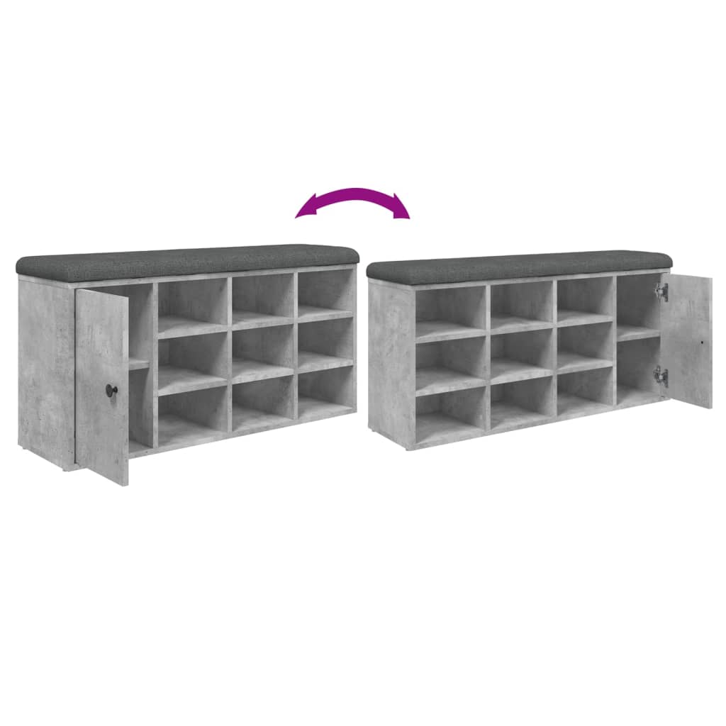 Banc à chaussures gris béton 102x32x50 cm bois d'ingénierie - XIOS