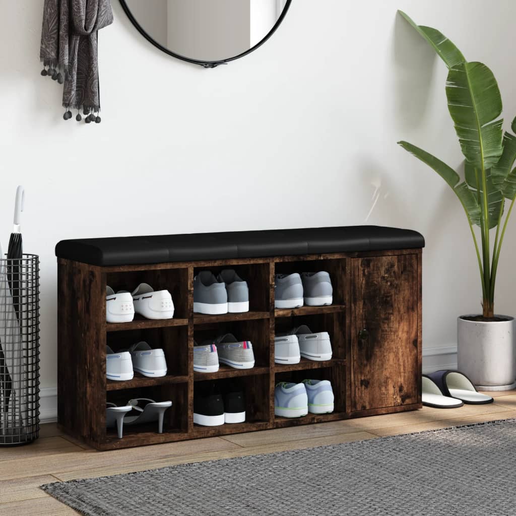 Banc à chaussures chêne fumé 102x32x50 cm bois d'ingénierie - XIOS