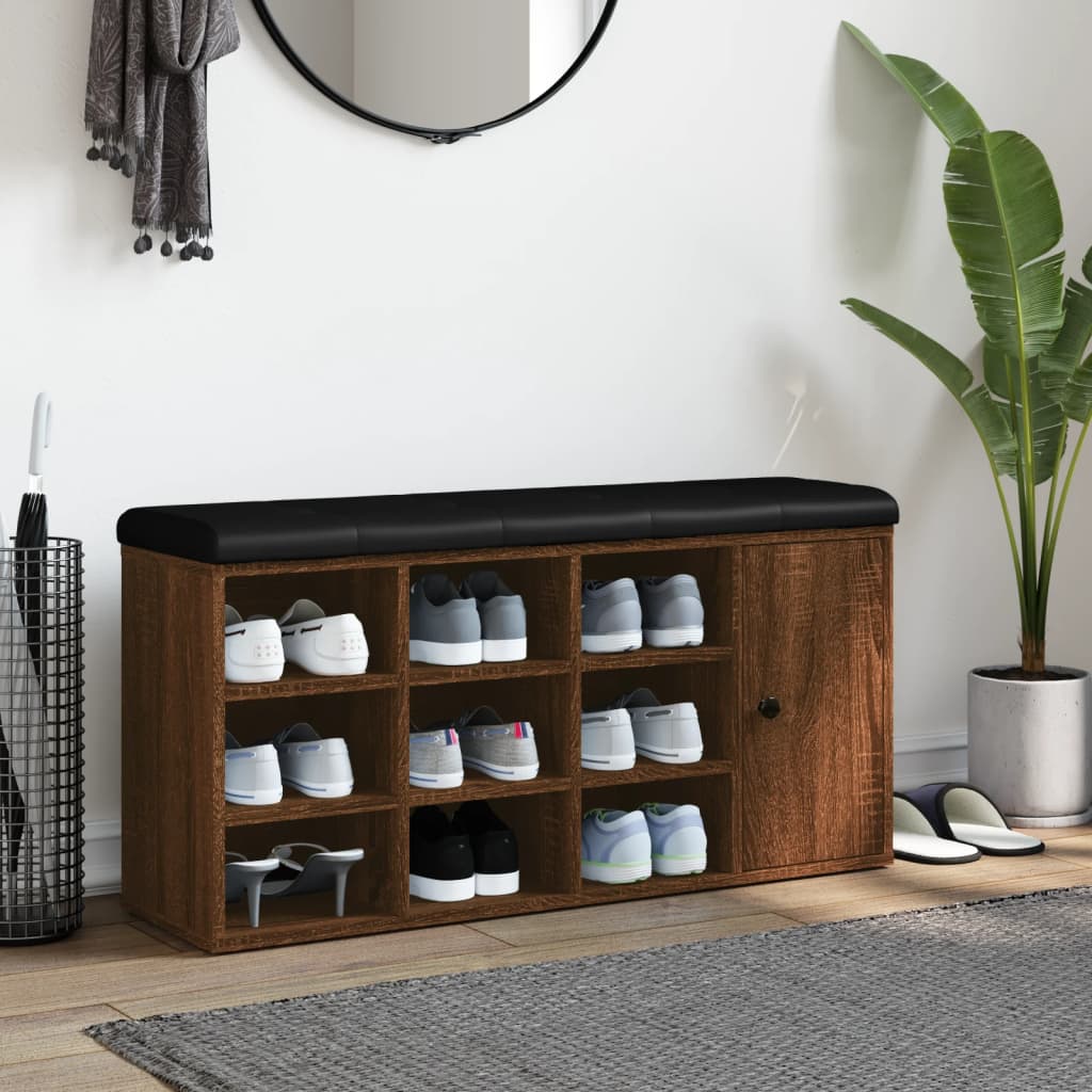 Banc à chaussures chêne marron 102x32x50 cm bois d'ingénierie - XIOS