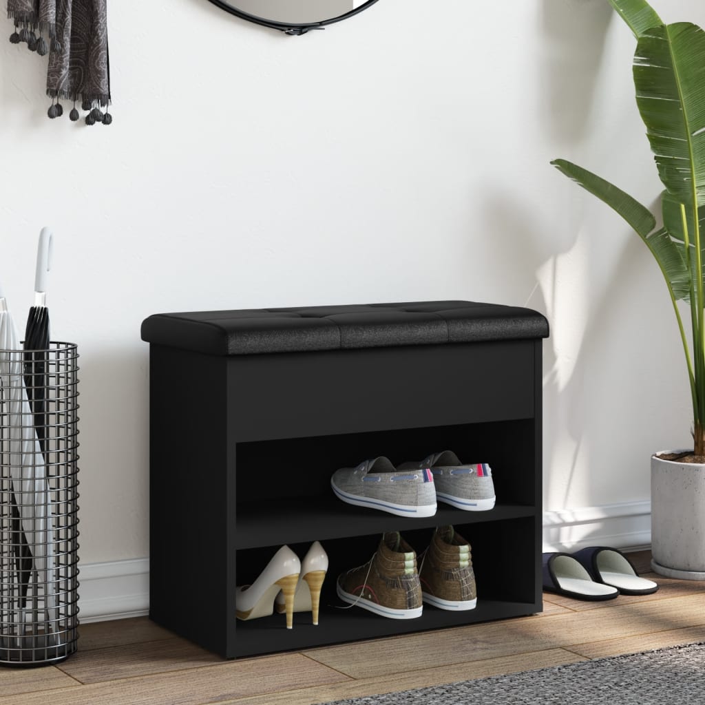 Banc à chaussures noir 62x32x50 cm bois d'ingénierie - XIOS