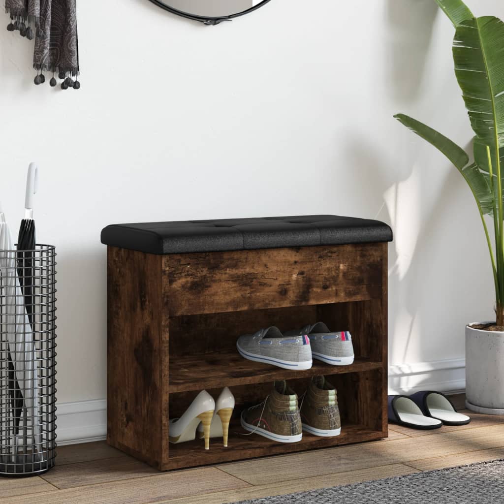 Banc à chaussures chêne fumé 62x32x50 cm bois d'ingénierie - XIOS
