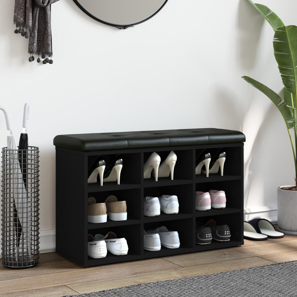 Banc à chaussures noir 82x32x50 cm bois d'ingénierie - XIOS