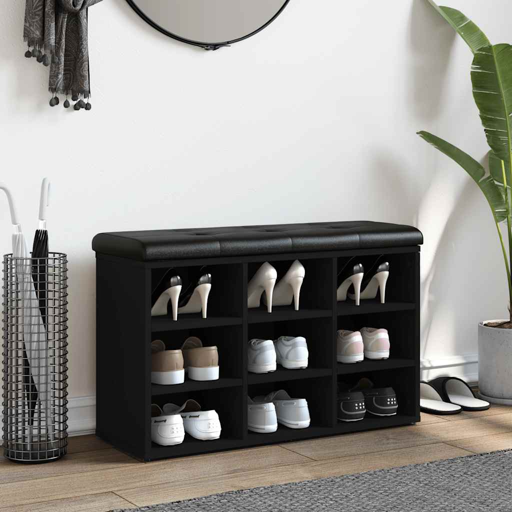 Banc à chaussures noir 82x32x50 cm bois d'ingénierie - XIOS