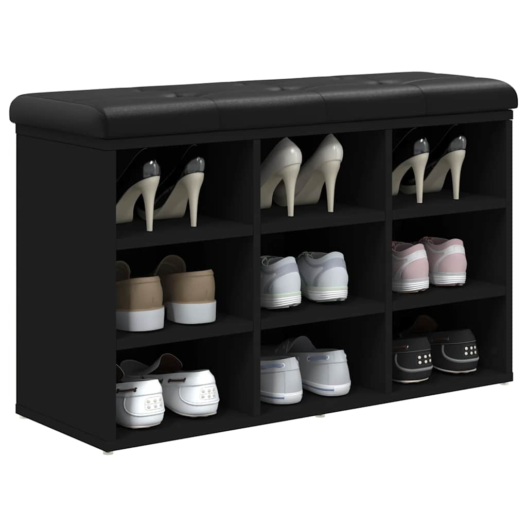 Banc à chaussures noir 82x32x50 cm bois d'ingénierie - XIOS