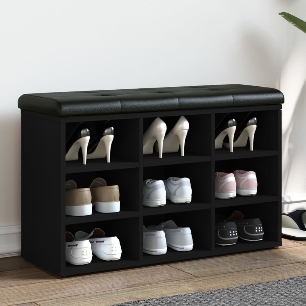 Banc à chaussures noir 82x32x50 cm bois d'ingénierie - XIOS