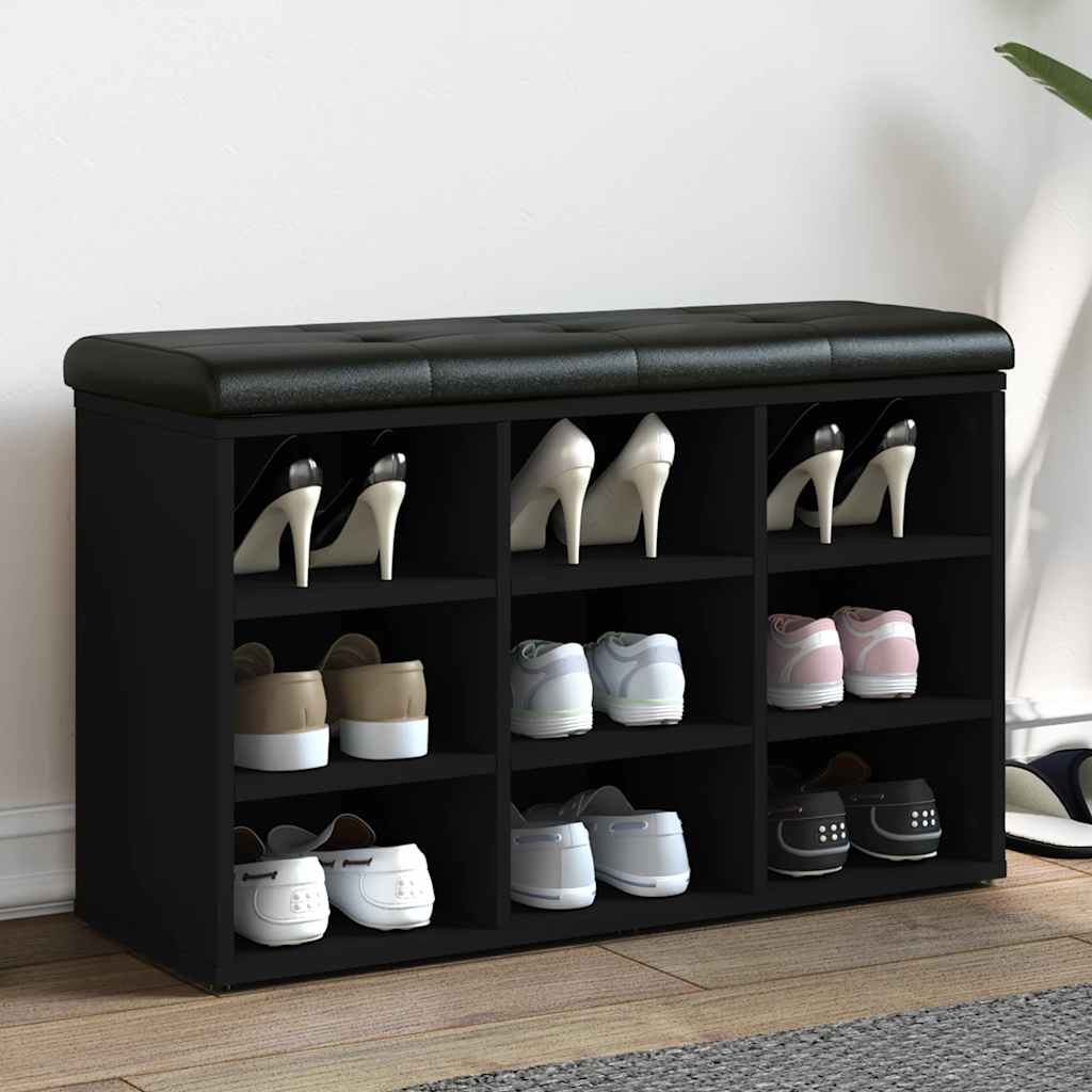 Banc à chaussures noir 82x32x50 cm bois d'ingénierie - XIOS