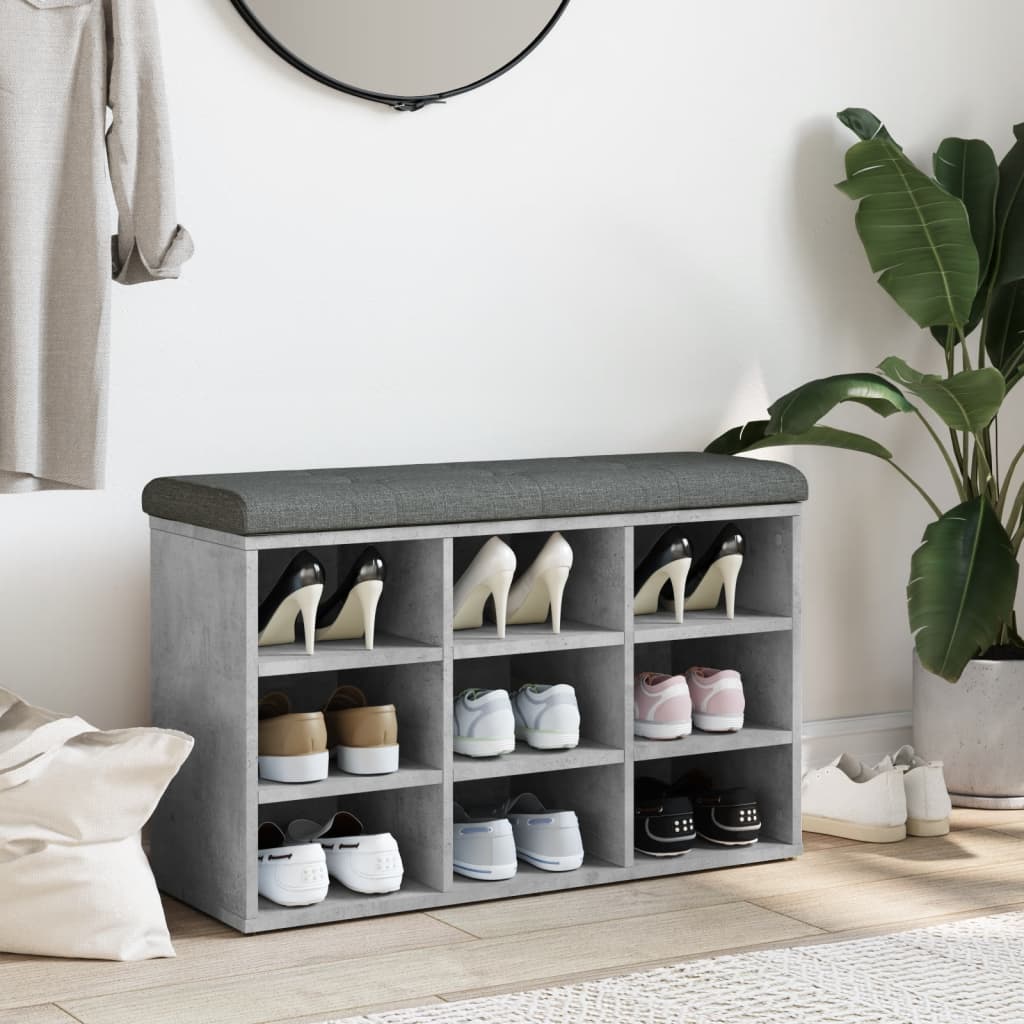 Banc à chaussures gris béton 82x32x50 cm bois d'ingénierie - XIOS