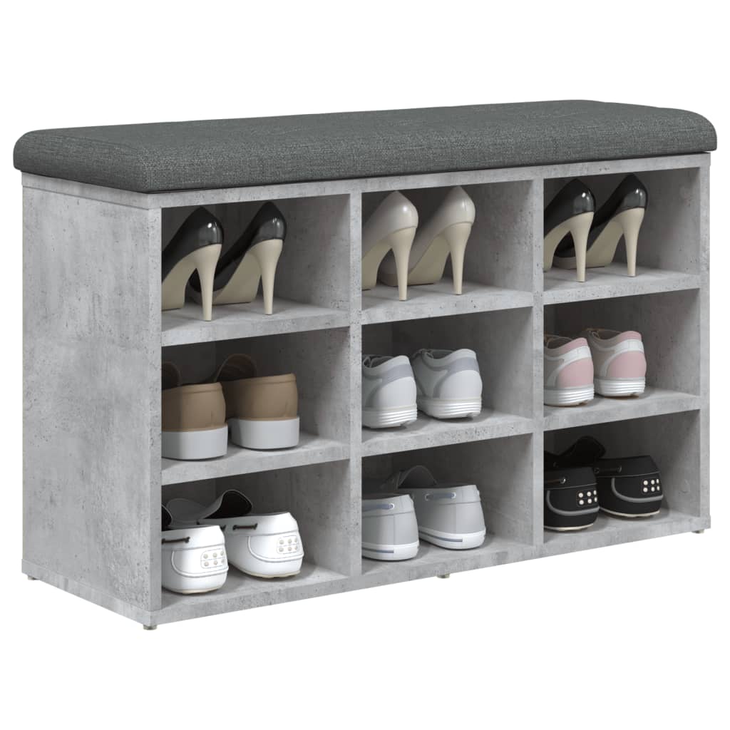 Banc à chaussures gris béton 82x32x50 cm bois d'ingénierie - XIOS