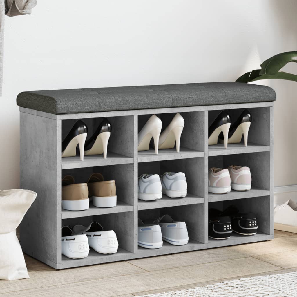 Banc à chaussures gris béton 82x32x50 cm bois d'ingénierie - XIOS