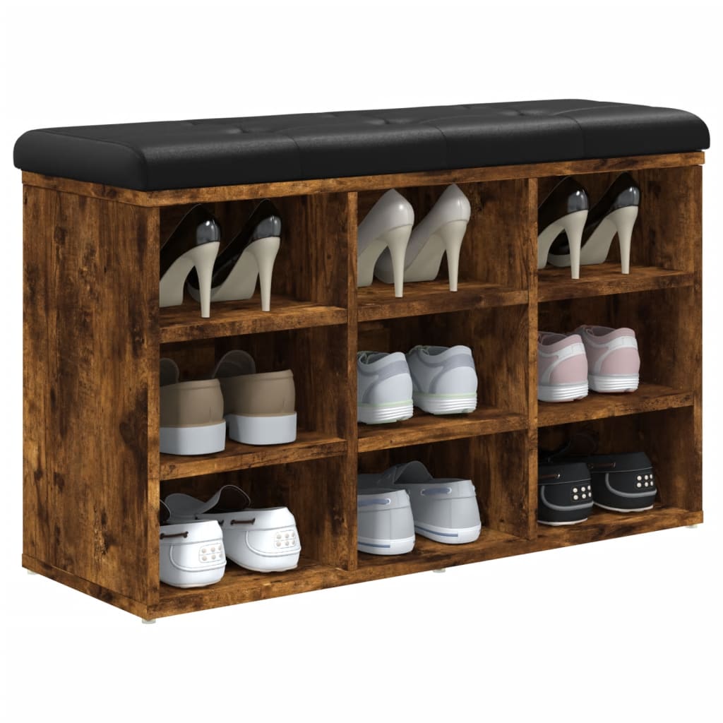 Banc à chaussures chêne fumé 82x32x50 cm bois d'ingénierie - XIOS