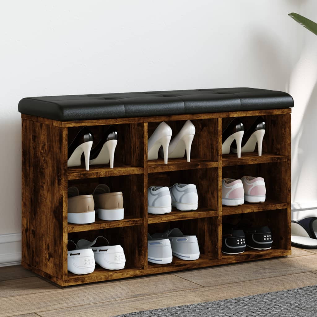 Banc à chaussures chêne fumé 82x32x50 cm bois d'ingénierie - XIOS