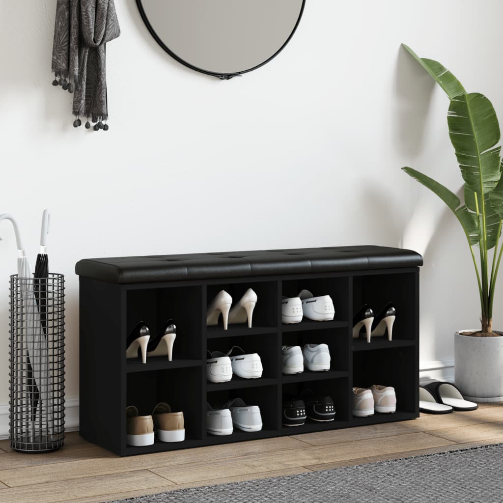 Banc à chaussures noir 102x32x50 cm bois d'ingénierie - XIOS