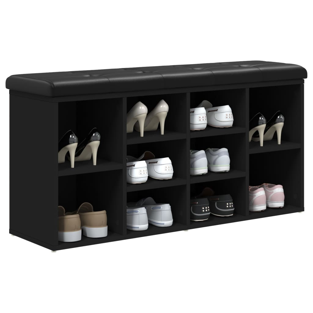Banc à chaussures noir 102x32x50 cm bois d'ingénierie - XIOS