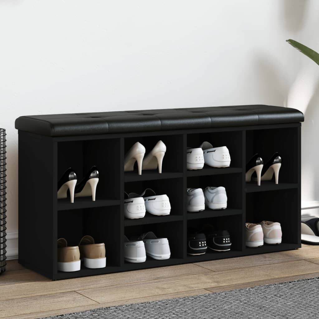 Banc à chaussures noir 102x32x50 cm bois d'ingénierie - XIOS