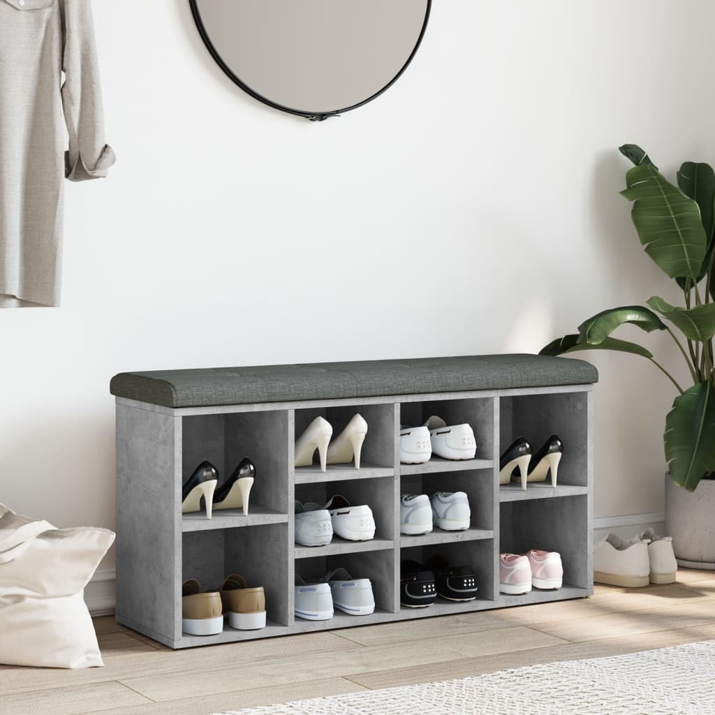 Banc à chaussures gris béton 102x32x50 cm bois d'ingénierie - XIOS