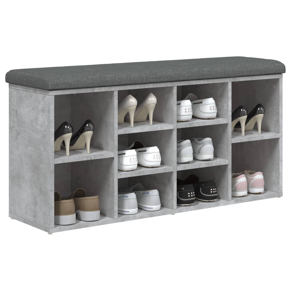 Banc à chaussures gris béton 102x32x50 cm bois d'ingénierie - XIOS