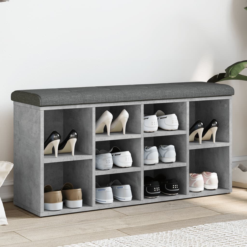 Banc à chaussures gris béton 102x32x50 cm bois d'ingénierie - XIOS