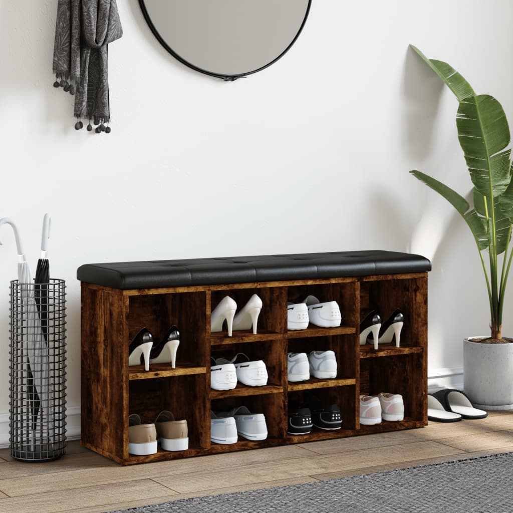 Banc à chaussures chêne fumé 102x32x50 cm bois d'ingénierie - XIOS