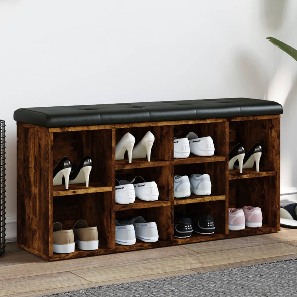 Banc à chaussures chêne fumé 102x32x50 cm bois d'ingénierie - XIOS