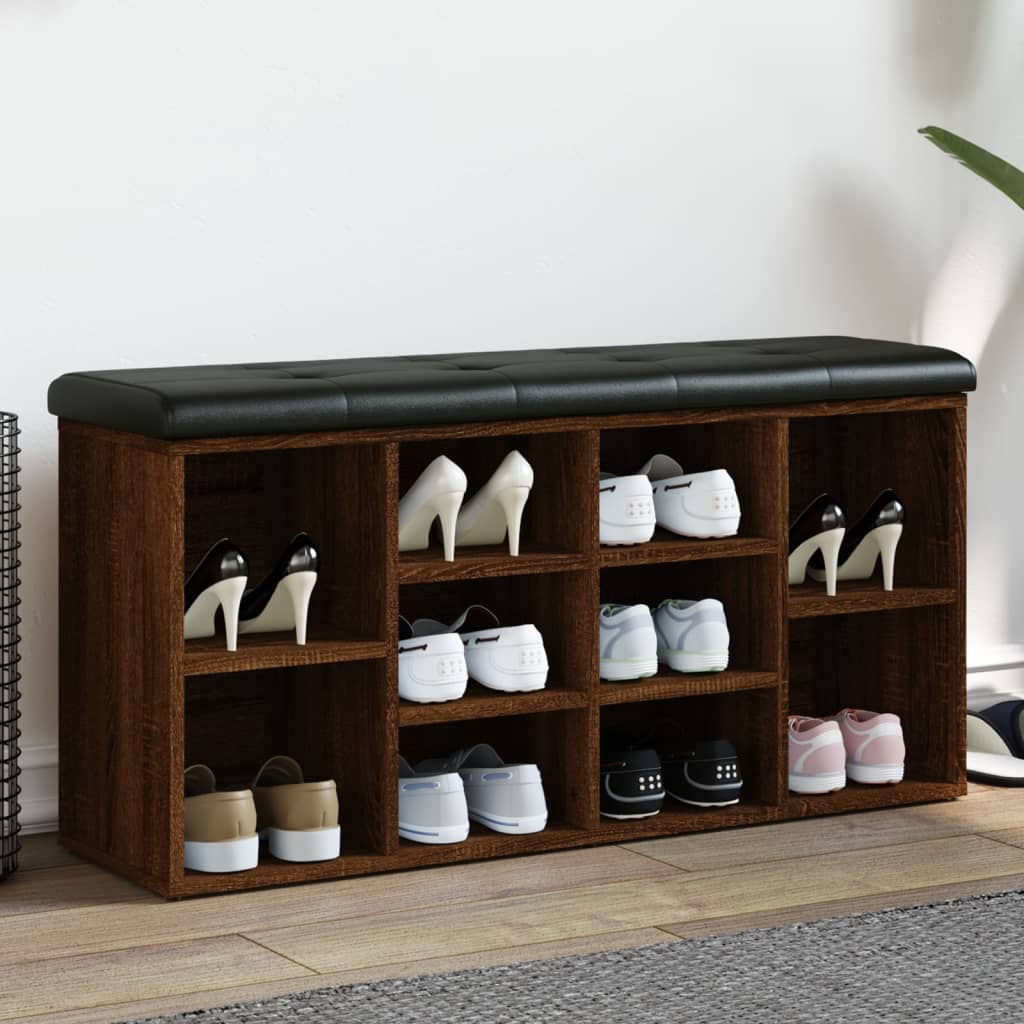 Banc à chaussures chêne marron 102x32x50 cm bois d'ingénierie - XIOS