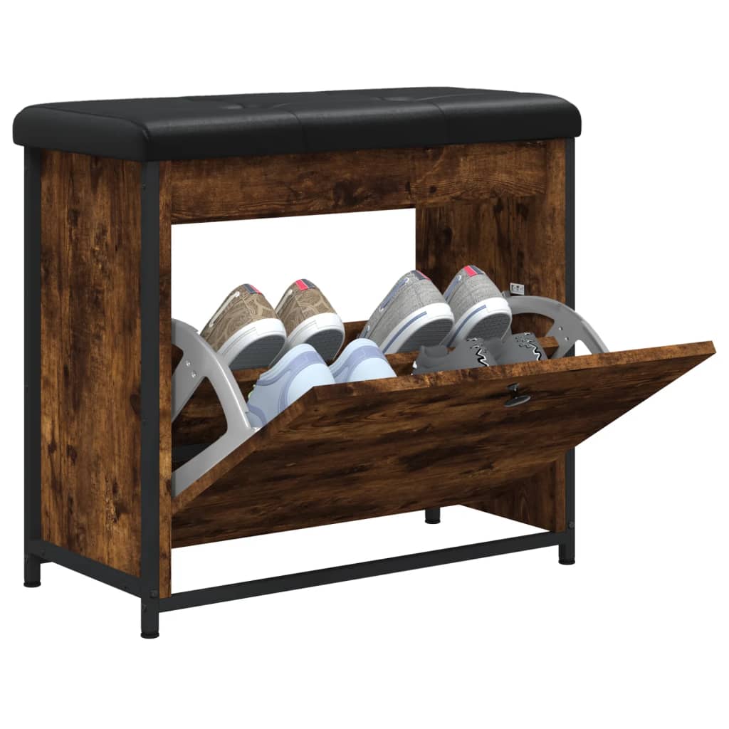 Banc à chaussures avec tiroir rabattable chêne fumé 62x32x56 cm - XIOS