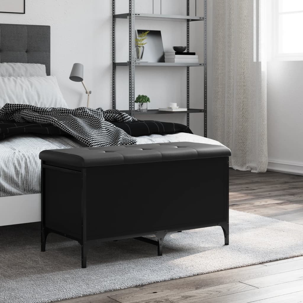 Banc de rangement noir 82x42x45 cm bois d'ingénierie - XIOS