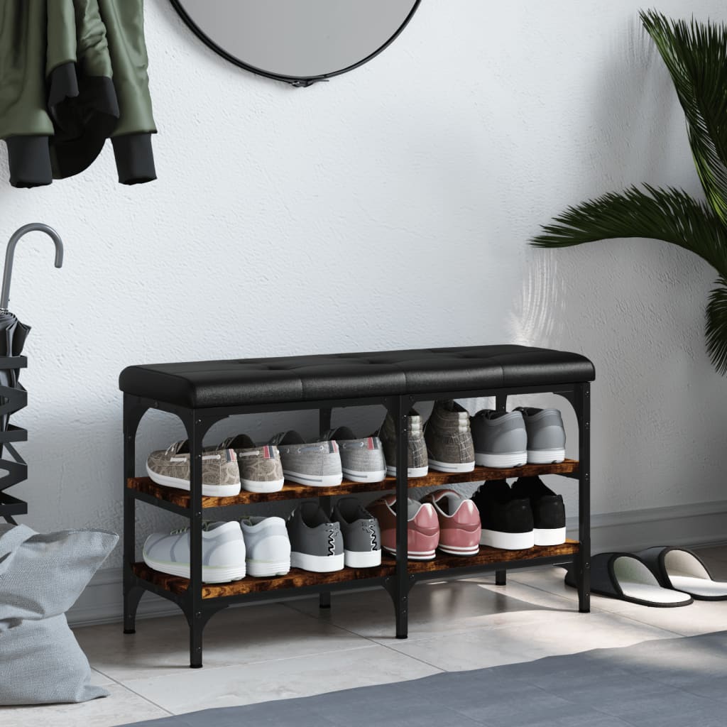 Banc à chaussures chêne fumé 82x32x47 cm Bois d'ingénierie - XIOS