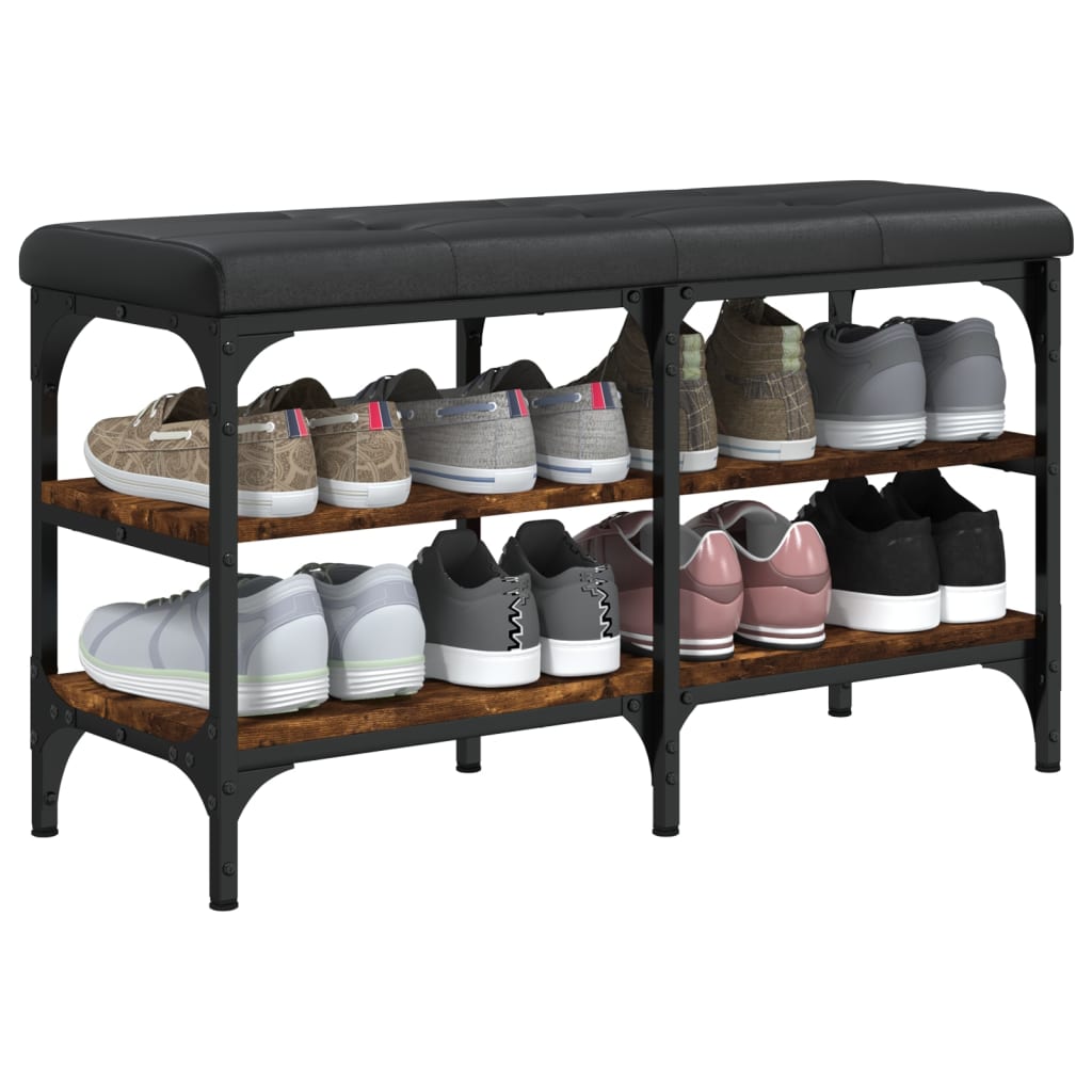 Banc à chaussures chêne fumé 82x32x47 cm Bois d'ingénierie - XIOS