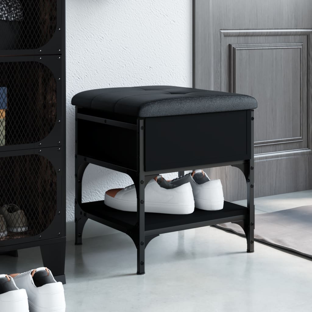 Banc à chaussures noir 42x42x45 cm bois d'ingénierie - XIOS