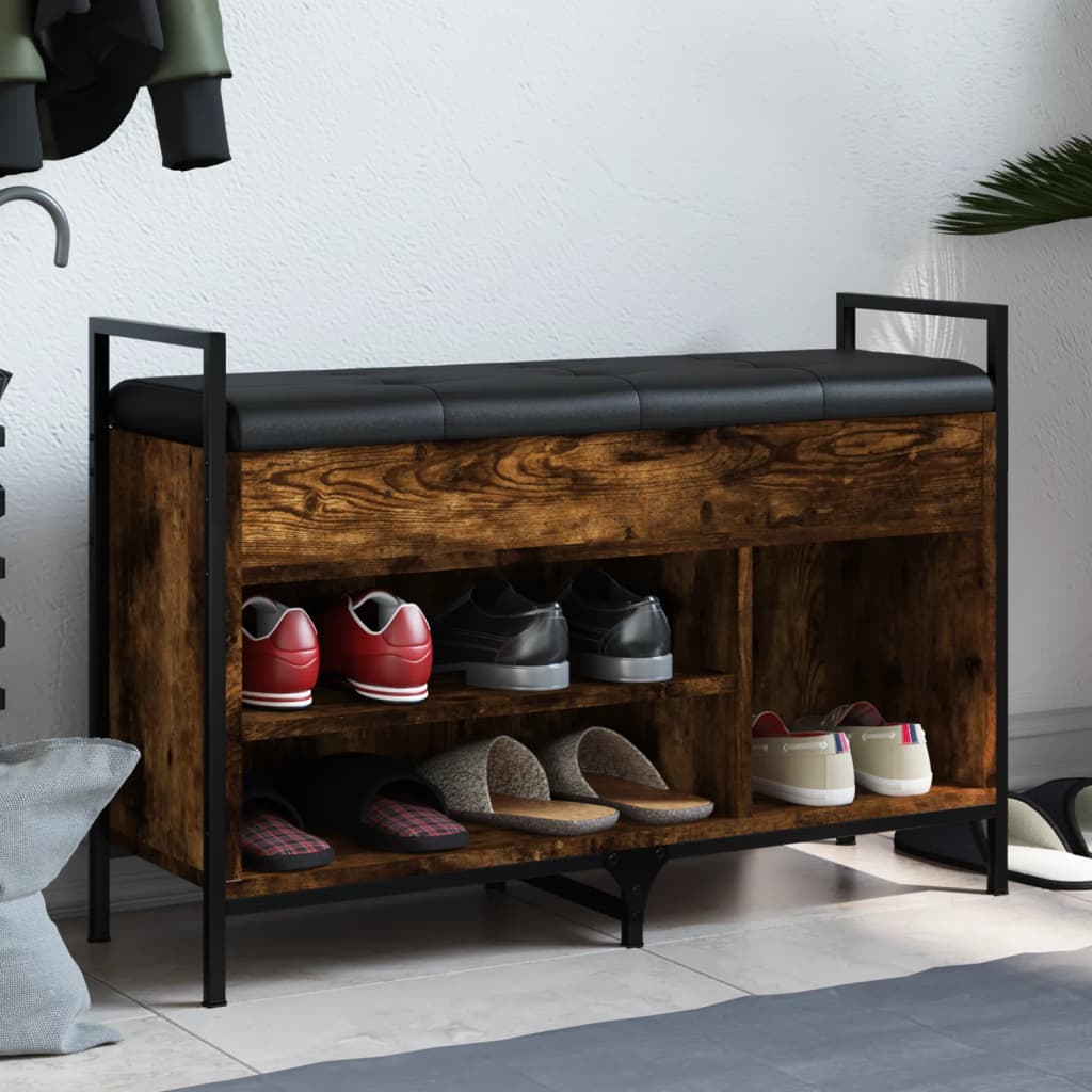 Banc à chaussures chêne fumé 85,5x32x57,5 cm bois d'ingénierie - XIOS